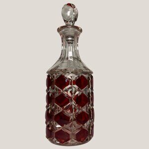 Vintage Cranberry Hobnail Cut Red Glass Decanter